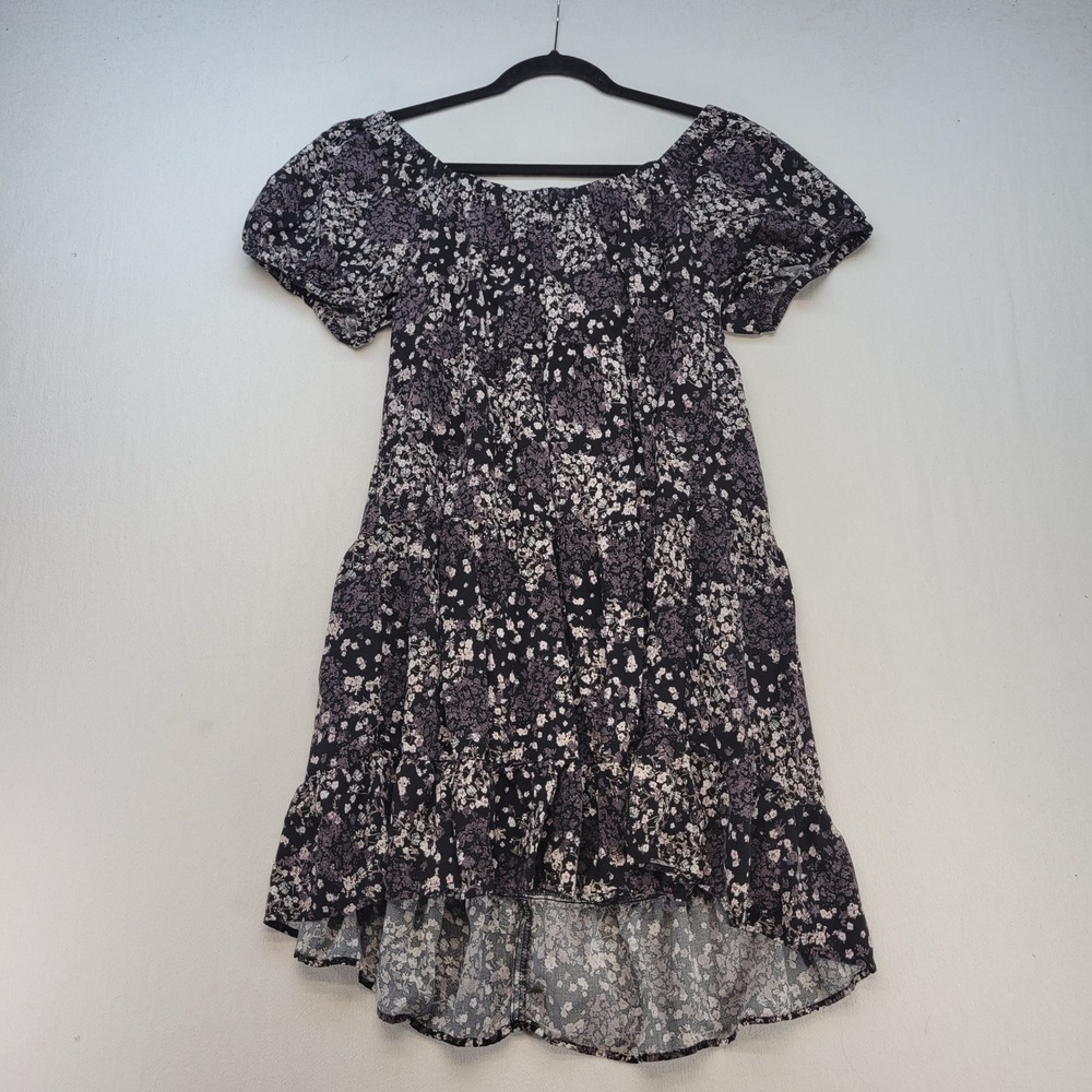 Maurices Mini Dress Womens Large Black Floral Tiered Puff Sleeve Ruffle Hem
